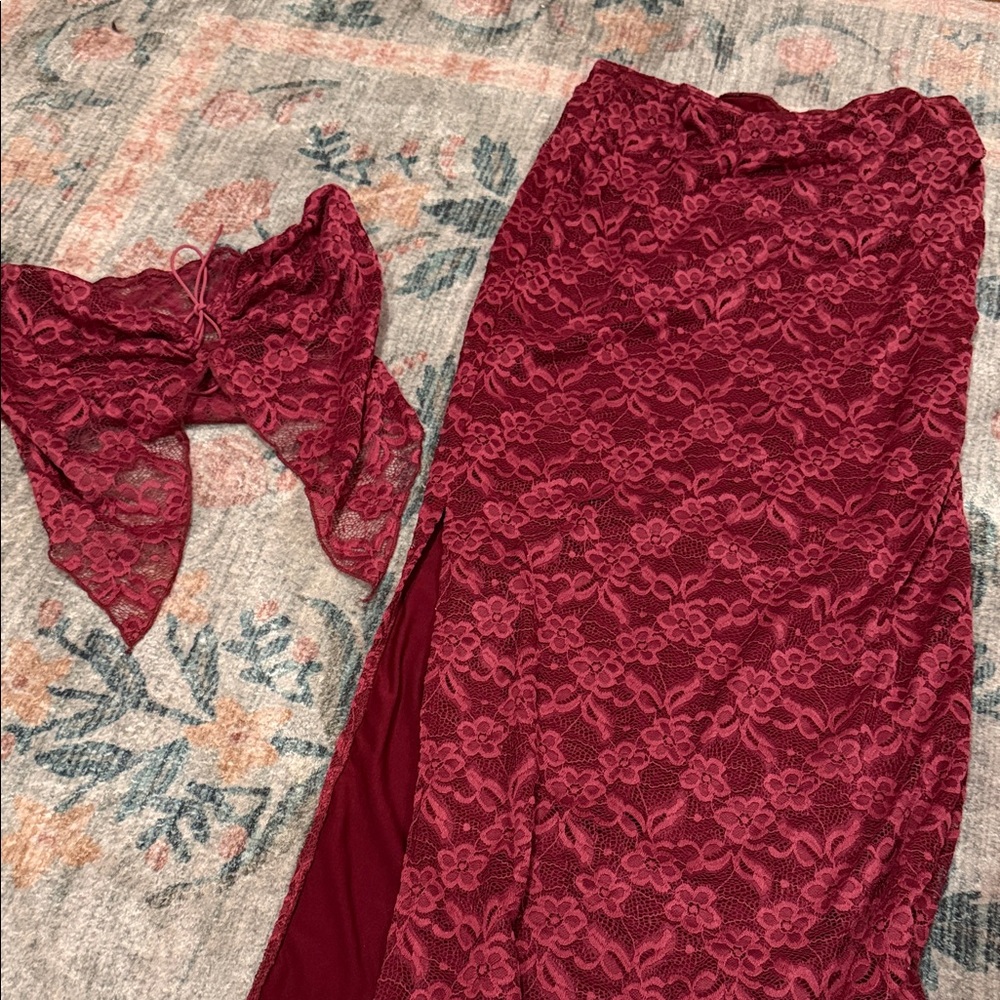 Burgundy lace matching set
